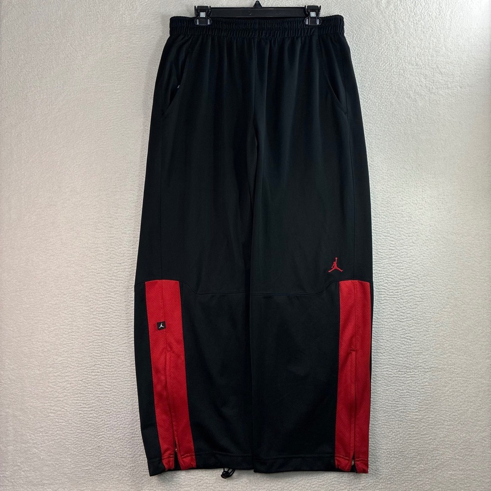 Y2K Jordan Track Pants Men XL Black Red Baggy Sweatpants Loose Wide Ankle Zip
